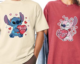 Stitch And Angel Couple Sweatshirt,Disney Valentines Day Shirt, Wifey and Hubby Couples Matching Tee, Valentines Stitch Shirt