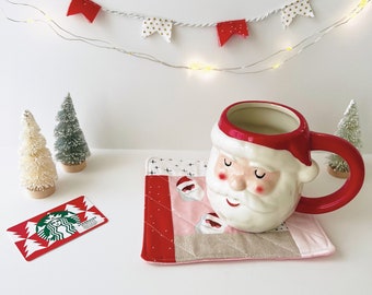 The Holiday Mug Rug, Santa Mug Rug, Holiday Coaster, Holiday Mug Rug No. 8