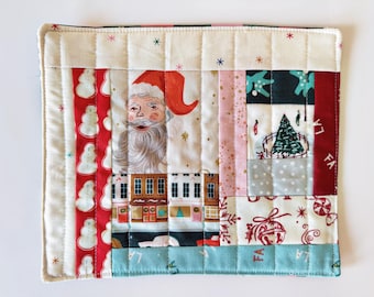 Tapis mug de Noël : sous-verre des Fêtes matelassé en patchwork, sous-verre Père Noël