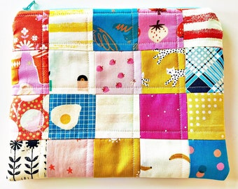 Bright & Happy Patchwork Pouch No. 13 Zip Pouch, Makeup Pouch, Planner Pouch, Pencil Pouch