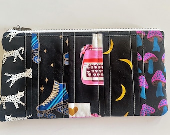 Patchwork Zip Pouch: Gesteppte Kosmetiktasche aus Baumwolle, Planertasche