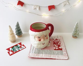 The Holiday Mug Rug, Santa Mug Rug, Holiday Coaster, Holiday Mug Rug No. 10