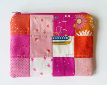 Summer Sun Patchwork Pouch, Sweet Little Makeup Pouch- No. 1
