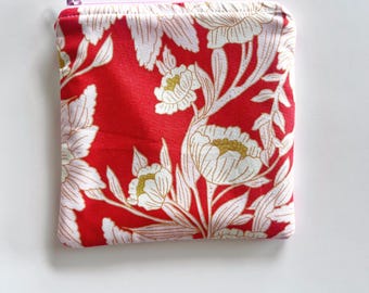 Trousse à maquillage florale : pochette zippée rouge et blanche