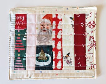 Tapis mug de Noël : sous-verre des Fêtes matelassé en patchwork, sous-verre Père Noël