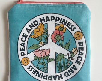 Pochette zippée Peace & Happiness : pochette pour accessoires amusante