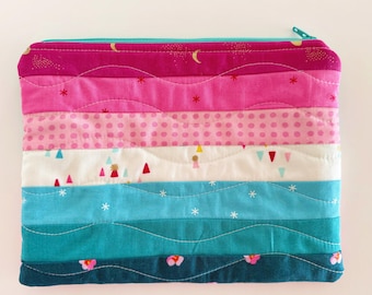 Pochette zippée en patchwork ombré : pochette en coton coloré