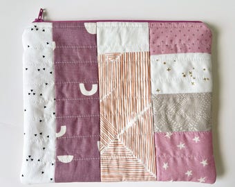 Pochette zippée en patchwork : pochette en coton matelassé, trousse de maquillage