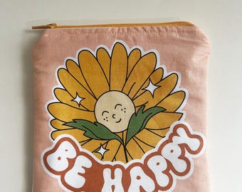 Trousse de maquillage tournesol : pochette zippée rembourrée Happy