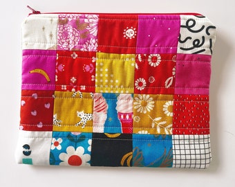 Bright & Happy Patchwork Pouch No.11 Zip Pouch, Makeup Pouch, Planner Pouch, Pencil Pouch