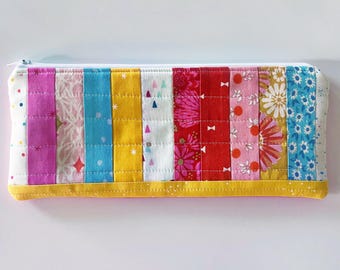 Patchwork Quilted Zip Pouch: Pencil, Brush, or Makeup Bag