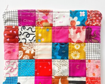 LARGE Bright & Happy Patchwork Pouch No. 18 Zip Pouch, Makeup Pouch, Planner Pouch