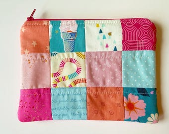 Summer Sun Patchwork Pouch, Sweet Little Makeup Pouch- No. 6