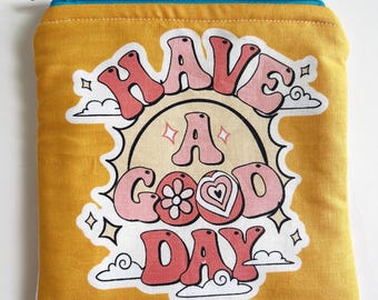 Pochette Passez une bonne journée : trousse à maquillage jaune, petite pochette zippée