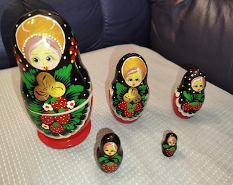 Muñecas matrioskas antiguas de Siberia (juego de 5)