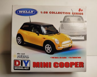 Mini Cooper fundido a presión 1:38 Amarillo MODELO DE BRICOLAJE-KIT