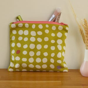 Borsa per il trucco verde con pois, borsa per cosmetici, regalo per la fidanzata, borsa in tessuto, kit di pronto soccorso, borsa con cerniera