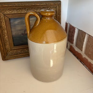 Antique Victorian Stoneware Flagon 26cm Jug | 19th Century Two Tone Ale Cider Bottle