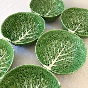 Set of 6 Vintage Portuguese Cabbage Leaf Bowls – Faianças Belo Majolica 653 Pottery Portugal