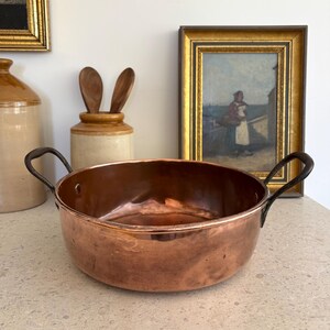 Large Vintage Copper Preserving Pan, 35cm French Country Rustic Jam Pan