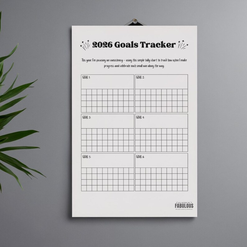 2026 Goals Tracker Printable | Tally Chart Goal Planner | One Page PDF ...
