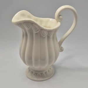 Vintage Ceramic Jug in Cream with Handle / Rustic Farmhouse Pitcher