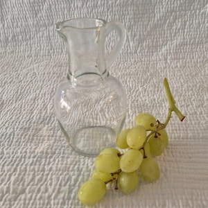 Glass olive oil pourer with handle / Cruet jar bottle vinegar salt / Vintage Greek Mediterranean farmhouse country kitchen styling decor