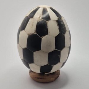 Vintage Black and White Hexagonal Patterned Egg on Stand