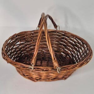 Vintage Brown Wicker Basket With Handles