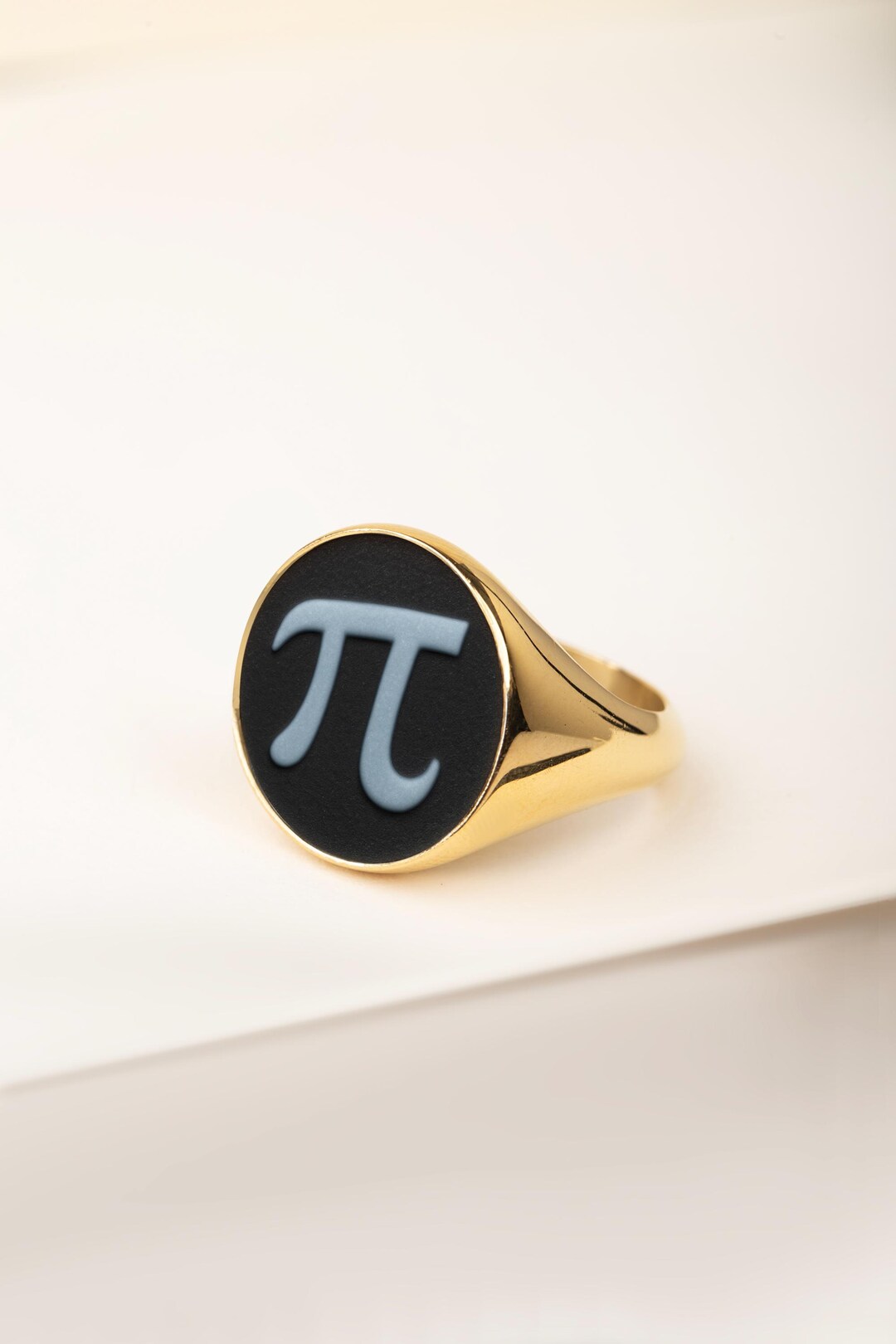Pi Ring 14K Gold Pi Cameo Ring, Blue Sardonyx Signet Ring, Personalized ...