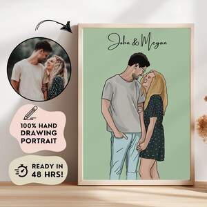 Digital Custom Couple Cartoon Drawing Portrait, Personalised Hand Drawn Family Print, Portrait From Photo, Engagement Husband Wife Drawing