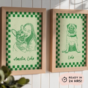 Custom Badly Drawn Pet, Personalized Pet Portrait, Loved One Portrait, Funny Dog Line Art, Ugly Cat Sketch, Retro Print, Portrait from Photo