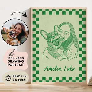 Custom Badly Drawn Pet Lover Gift, Loved One Portrait, Personalized Badly Drawn Dog Art, Line Drawing, Portrait from Photo, Retro Cat Print