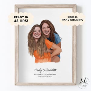 Retrato en acuarela de mejores amigas, retrato personalizado de hermanas, regalo de hermanas del alma, impresión grupal de amigos, aniversario de bodas, regalos para mejores amigas