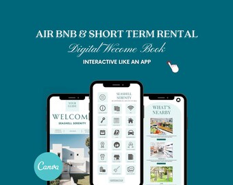 Interactive Airbnb Digital Welcome Book Mobile Template, Host Editable Guidebook Canva, VRBO, Short Term Vacation Rental City Apartment