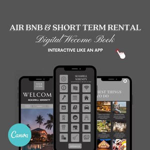 Interactive Airbnb Digital Welcome Book Mobile Template, Host Editable Guidebook Canva, VRBO, Short Term Vacation Rental City Apartment
