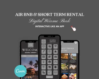Interactive Airbnb Digital Welcome Book Mobile Template, Host Editable Guidebook Canva, VRBO, Short Term Vacation Rental City Apartment