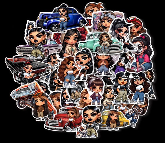 Lil Cholas Sticker Pack, 35 Waterproof Vinyl Decals, Chicano Culture, 2.5 x 3 Inches.
