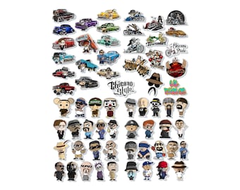 Chicano Style Sticker Pack – 50pcs Lowrider Art Vinyl Decals.