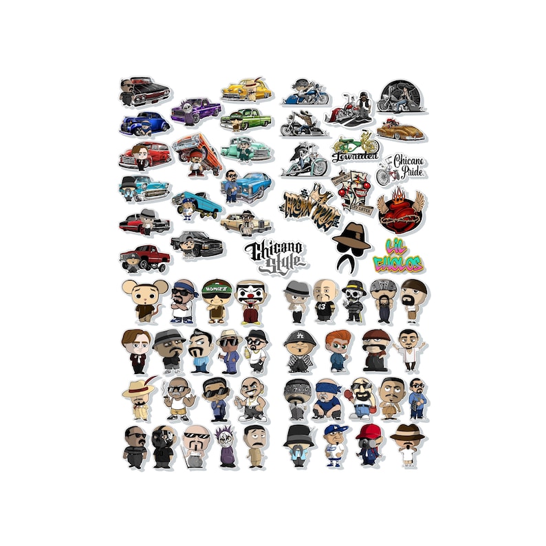 Chicano Style Sticker Pack – 50pcs Lowrider Art Vinyl Decals. - Etsy
