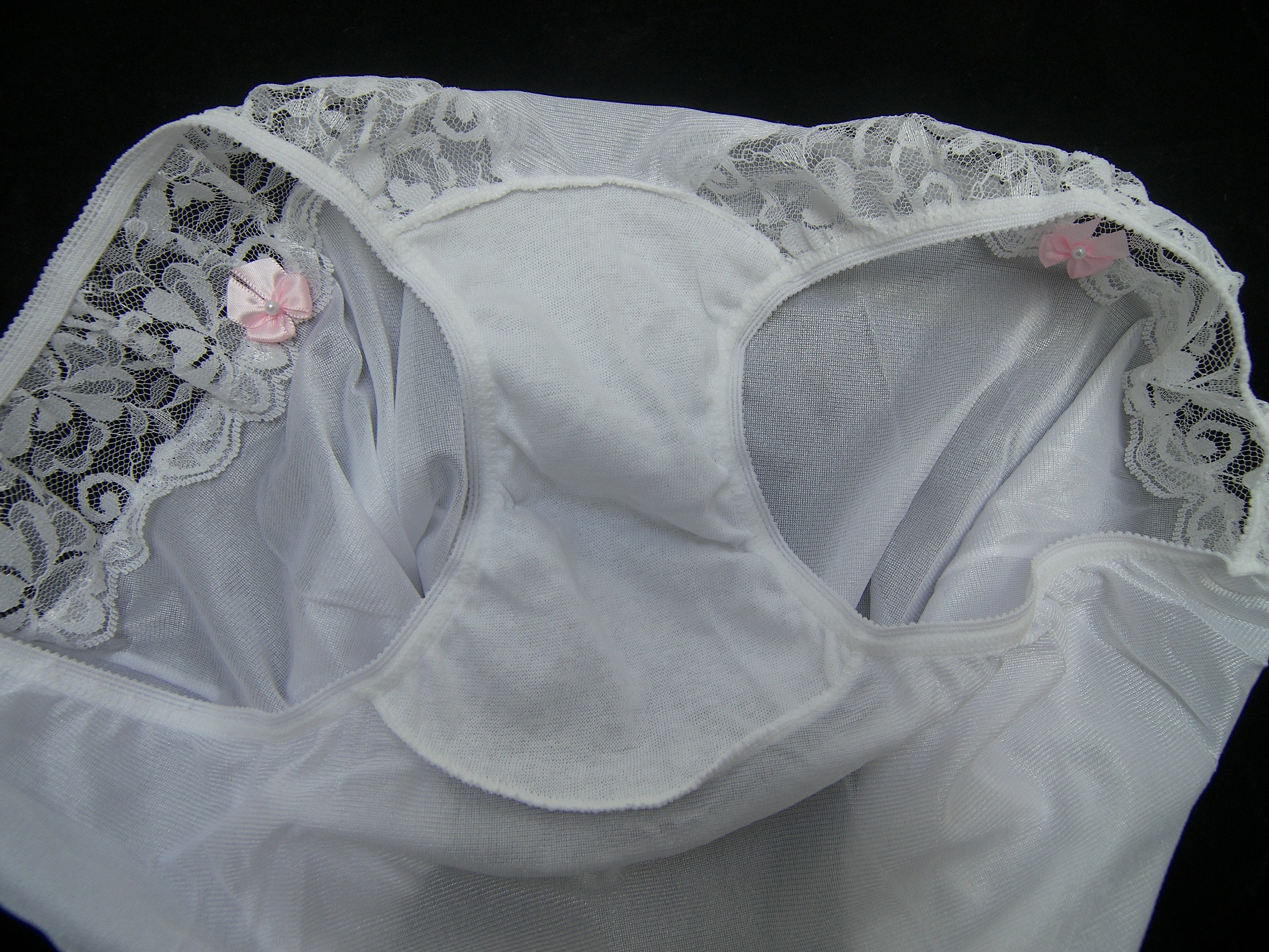 vintage white nylon panties brief lace trim pink Etsy