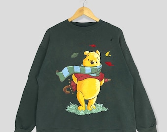 Vintage 90s Winnie The Pooh Sweatshirt Pooh Crewneck Walt Disney Pooh Sweater Pullover Kanga Eeyore Piglet Tigger Print Logo Green Medium