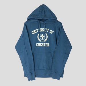 Vintage University Of Chester Hoodie Blue Sweatshirt Medium University Of Chester Spell Out Jumper Chester Hoodie Sweater Size M