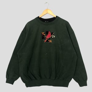 Vintage 90s Top Stitch by Morning Sun Cardinal Bird Embroidery Sweatshirt Morning Sun Crewneck Sweater Pullover Morning Sun Green Size 2XL