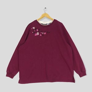 Vintage 90s Blair Flower Embroidery Sweatshirt XLarge Flora Design Crewneck Jumper Pullover Sweater American Nature Habitat Size XL