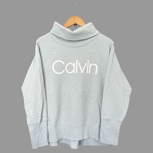 May include: A light blue turtleneck sweater with the word "Calvin" printed in white on the front.