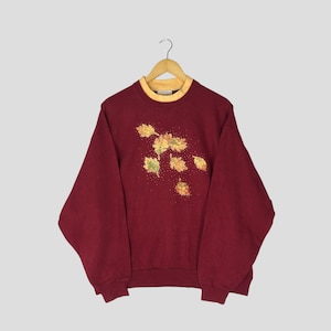 Vintage 90s Morning Sun Leaves Graphic Printed Red Sweatshirt Large Morning Sun Crewneck Sweater Pullover Morning Sun Flora Habitat Size L
