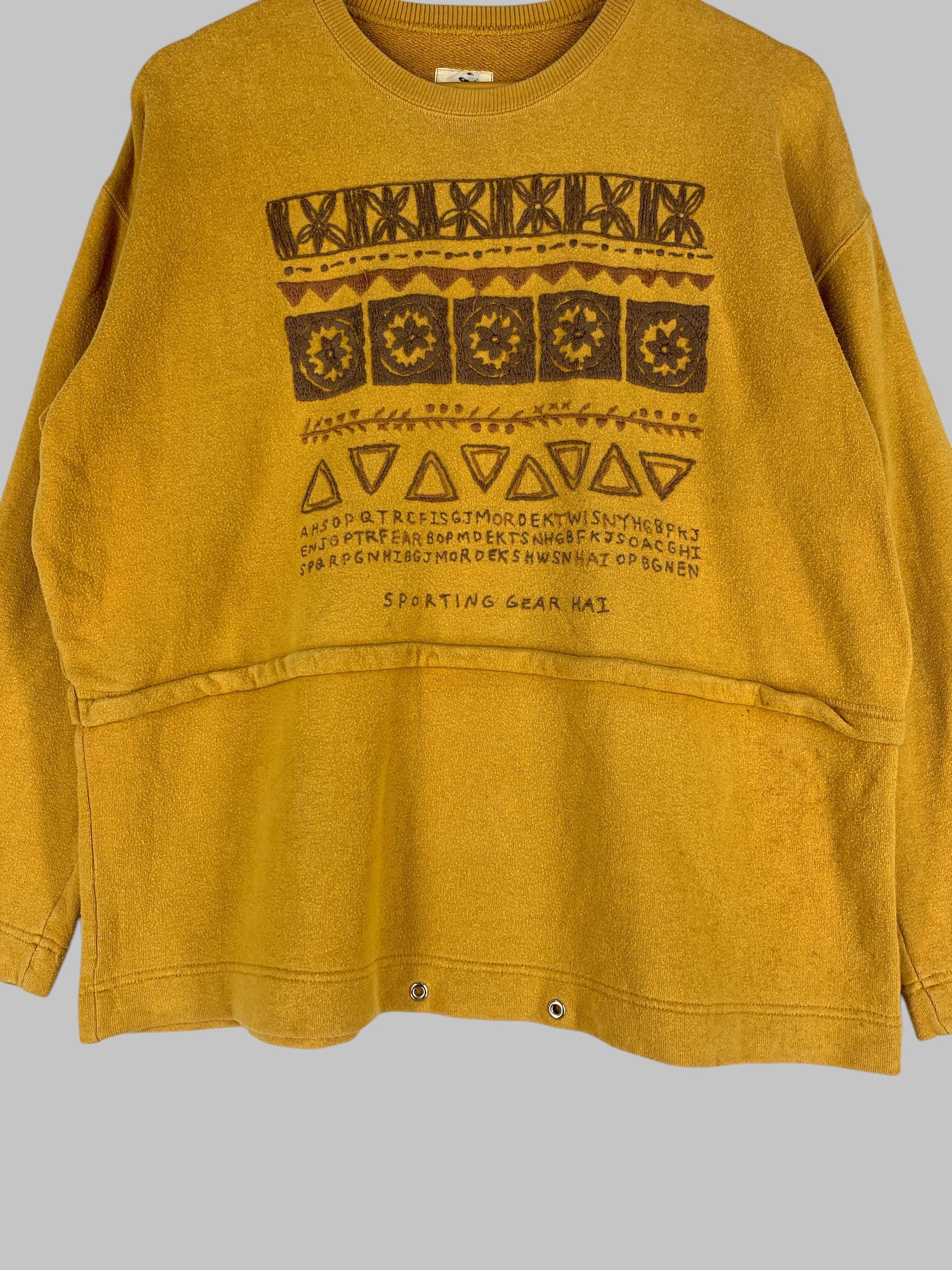 Vintage Hai Sporting Gear Yellow Crewneck Sweatshirt - Abstract 