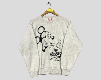 Vintage 90s Mickey Mouse Sweatshirt Minnie Mouse Crewneck Disney Goofy Pluto Sweater Pullover Cartoon Daisy Duck Mickey Logo Print White S