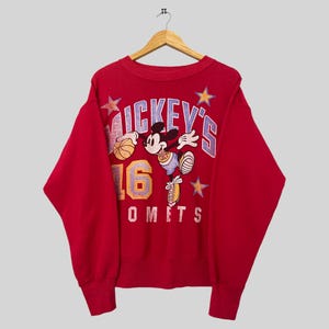 Vintage 90s Mickey Mouse Comets Big Image Sweatshirt Mickey Mouse Crewneck Disney Sweater Pullover Cartoon Daisy Mickey Logo Print Red M